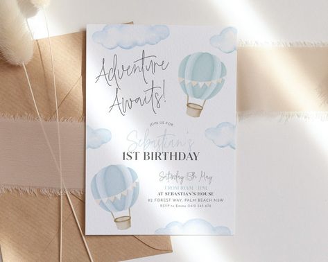 Hot Air Balloon 1st Birthday, Hot Air Balloon Invitation, Invitation 1st Birthday, Hot Air Balloon Party, 1st Birthday Boy, Balloon Invitation, 1st Birthday Invitation, 1st Birthday Invitations, First Birthday Invitations