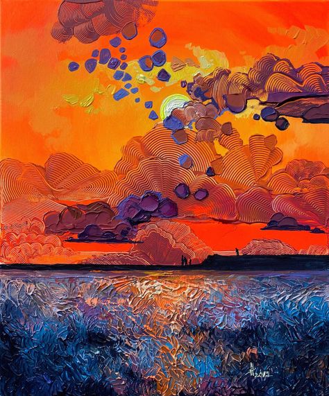 Blue And Orange Art, Anastasia Trusova, Art Texture, Art Plastique, Painting Techniques, Painting Inspiration, Aesthetic Art, Landscape Art, Amazing Art