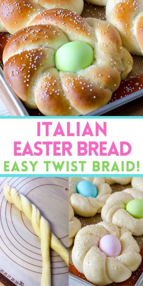 Italian Easter Bread is a soft sweet bread with an Easter egg baked in the middle and topped with sprinkles. This braided bread recipe includes easy step-by-step photos and a video. Italian Easter Recipes, Easter Sides, Easter Bread Recipe, Italian Easter Bread, Easter Side Dishes, Italian Easter, Easter Menu, Easter Bread, Kid Desserts