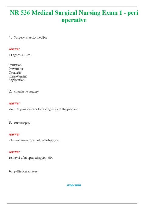 NR 536 Medical Surgical Nursing Exam 1- peri operative (Latest 2024 / 2025) Questions and Answers (Verified Answers) Nursing Exam, Surgical Nursing, Medical Surgical Nursing, Questions And Answers, Question And Answer, Nursing, Medical