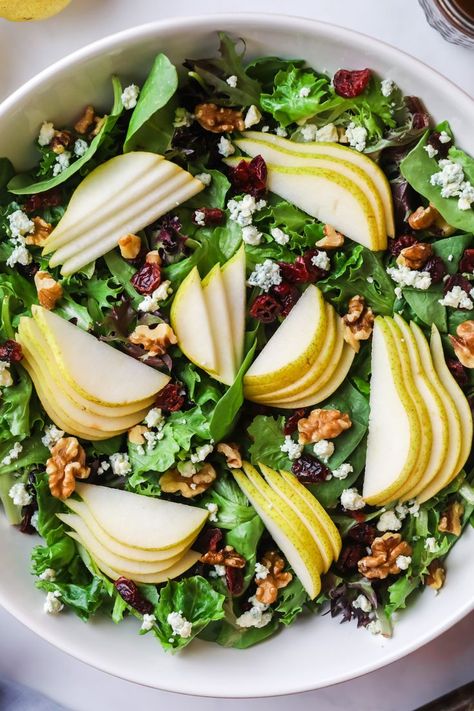 Pear Salad. Pear Salad With Blue Cheese, Pear Walnut And Blue Cheese Salad, Fall Pear Salad, Pear Cranberry Salad, Pear Salads, Pear And Blue Cheese Salad, Pear Salad Recipes, Cranberry Pear, Salad With Balsamic Dressing