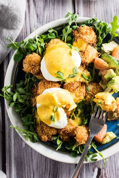 Thai Coconut Shrimp Eggs Benedict Thai Coconut Shrimp, Healthy Coconut Shrimp, Shrimp Eggs, Baked Coconut Shrimp, Healthy Fridge, Baked Coconut, Shrimp And Eggs, Eggs Benny, Coconut Shrimp Recipes