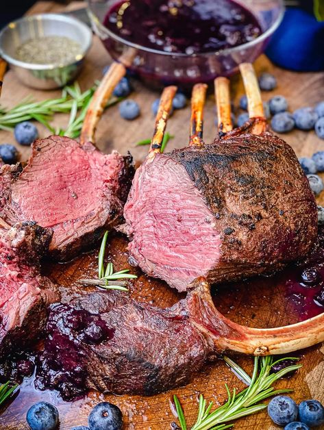 Grilled Rack Of Venison w/ Blueberry Compote - Grillseeker Backstrap Marinade Venison, Venison Marinade Recipes Deer, Grilled Venison Tenderloin, Grilled Backstrap Deer, Back Strap Venison Recipe Oven, Blueberry Sauce Recipe, Venison Tenderloin, Venison Backstrap, Venison Meat