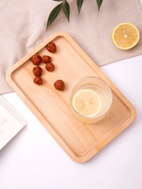 1pc Wooden Rectangle Tray | SHEIN USA Wooden Tray Photography, Night Story, Good Night Story, House Shopping, Shopping Wishlist, Wooden Products, Kitchen Interior Design Decor, Dining Sets, Wooden Tray