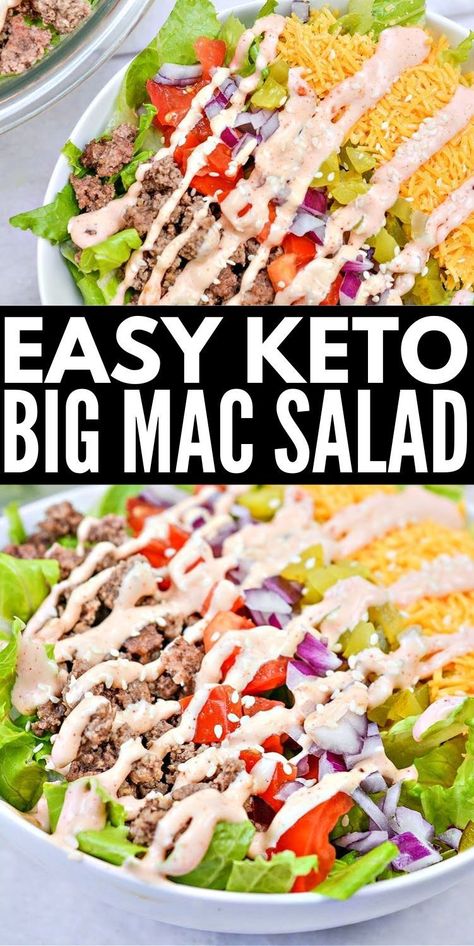 Keto Big Mac Salad, Cheeseburger Salad Recipe, Keto Big Mac, Mac Salad Recipe, Cheeseburger Salad, Big Mac Sauce Recipe, Mac Sauce Recipe, Keto Cheeseburger, Carb Friendly Recipes