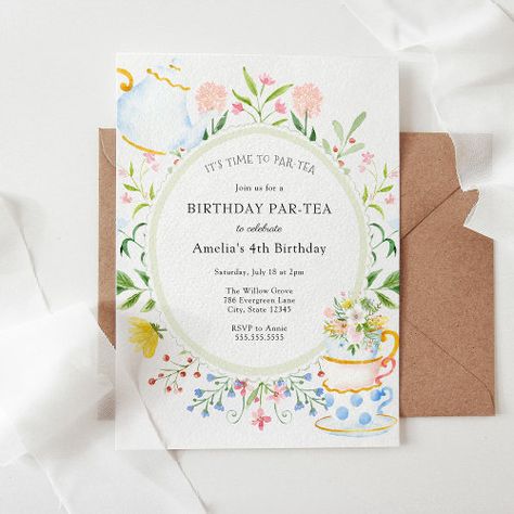 Birthday Tea Party Whimsical Wildflower Invitation #zazzle #weddinginvitations #birthdayinvitations #babyshowerinvitations #zazzleinvitations #monogram #businesscards #graduation #homedecor Bridal Shower Wildflower, Princess Tea Party Birthday, Tea Bridal Shower, Flower Birthday Invitations, Wildflower Invitation, Birthday Tea Party, English Tea Party, Watercolor Wildflowers, Princess Tea Party