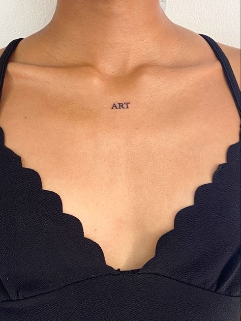 Mini Chest Tattoo, Art Chest Tattoo, Chest Tattoo Writing, Brust Tattoo Frau, Cow Tattoo, Small Chest Tattoos, Self Love Tattoo, Tasteful Tattoos, Tattoos For Black Skin