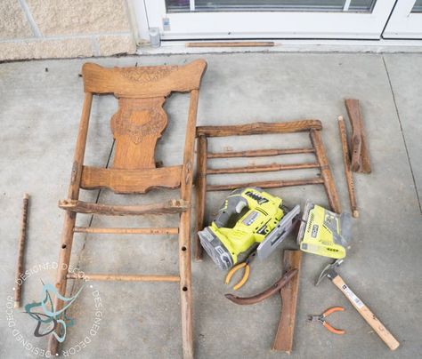 turn an old chair into a repurposed shelf Rustic Kitchen Chairs, Chair Shelf, Recycling Furniture, Wood High Chairs, Upcycle Chair, Antique Rocking Chairs, Pedicure Chairs For Sale, Oversized Chair And Ottoman, Chair Parts