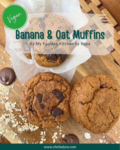 🍌✨ Vegan Banana & Oat Muffins by My Eggless Kitchen by Rupa: Guilt-free delights that'll make you go bananas for more! 🤩🌱 Click the link for the full recipe. #chefadora #english #muffins #oats #bananas #healthy #breakfast #snack #vegan #vegetarian #dairyfree #recipes #quickrecipes #kidfriendlyfood Banana And Oat Muffins, Banana Oat Muffins, Banana Oat, Oat Muffins, Flax Seed Recipes, Go Bananas, English Muffins, Muffin Tray, Vegan Banana