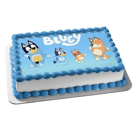 Blues Cake Ideas, Bluey Birthday Cake Square, Bluey Cake Rectangle, Bluey Cake Ideas Sheet Cake, Bluey Birthday Sheet Cake Ideas, Bluey Cartoon Nail Art, Pastel Bluey Party, Bluey Cake Birthday, Bluey Bingo Cupcakes