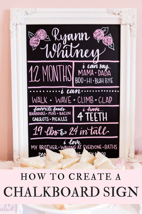 How to make a chalkboard sign | kids birthday party sign chalk markers happy birthday sign first birthday chalkboard sign hand lettered chalkboard milestones 1 year sign one year sign One Year Chalkboard Sign, One Year Old Chalkboard Sign, Diy Milestone Board, Diy Birthday Chalkboard, 1st Birthday Chalkboard Sign, Birthday Chalkboard Art, First Birthday Chalkboard Sign, Birthday Sunflower, Milestone Chalkboard