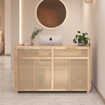 Rattan Reception Desk, Spa Reception Desk, Laminate Reception Desk, Wood Reception Desk, Desk Brown, File Cabinet Desk, Rattan Design, Reception Desks, Office Reception