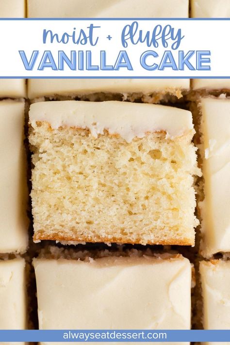 This classic vanilla cake recipe is the absolute BEST! With a moist and tender crumb and real vanilla flavor you can actually taste, it's the perfect cake for a birthday, graduation, bridal shower, or any celebration... or just because. Bake it as a layer cake, sheet cake, or cupcakes - this one recipe can do it all! Vanilla Cake 6 Inch, Rich Vanilla Cake, Vanilla Cake Recipe Sheet Pan, Vanilla Cake 9x13 Recipe, Super Moist Vanilla Cake Recipe, 9 X13 Cake Recipes, Vanilla Chantilly Cake, Simple 6 Inch Cake, 13x18 Sheet Cake Recipes