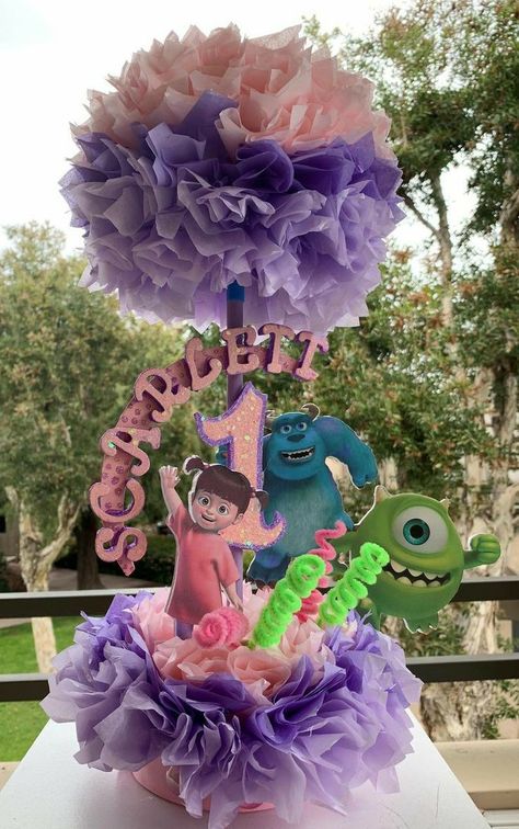 Monsters Inc Centerpieces, Monsters Inc Girl, Rainbow Unicorn Party Decorations, Monsters Inc Decorations, Monsters Inc Party, Daisy Centerpieces, Monsters Inc Baby Shower, Monsters Inc Baby