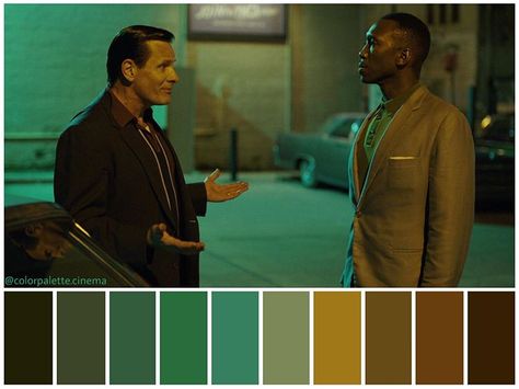 Color Palette Cinema su Instagram: ": “Green Book” (2018). •Directed by Peter Farrelly •Cinematography: Sean Porter •Production Design: Tim Galvin •Costume Design: Betsy…" Green Color Palette Living Room, Green Movie, Color In Film, Movie Color Palette, Palettes Color, Cinema Colours, Green Book, Color Palette Yellow, Color Script