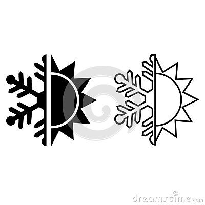 thermal-cold-resistant-vector-icon-snowflake-sun-illustration-sign-heat-frost-symbol-can-be-used-web-mobile Half Sun Half Snowflake Tattoo, Sun Snowflake Tattoo, Sun And Snowflake Tattoo, Snowshoe Tattoo, Seasons Tattoo, Snow Tattoo, Snow Flake Tattoo, Sun Drawing, Sunset Tattoos