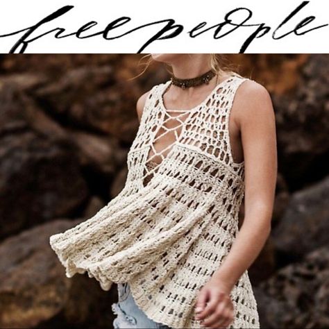 Free People Circles Within Circles Top Crochet Top Nwot Size: Xs Color: Cream Bust: 31.0"/78cm Waist: 22.5"/57cm Hips: 34.0"/86cm Runs Big A Soft Crocheted Free People Crop Top With A Swingy, Flirty Silhouette. Lace-Up Detailing At Scoop Neckline. Sheer. Fabric: Crochet. 82% Cotton/18% Nylon. Hand Wash Or Wash Cold. Imported, China. Measurements Length: 19in / 48cm, From Shoulder Style #Freep43172 Cotton Crochet Patterns, Circle Crochet, Crochet Tank, Modern Crochet, Crochet Top Pattern, Crochet Blouse, Summer Knitting, Boho Crochet, Cotton Crochet