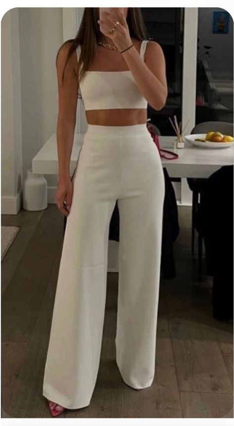 Graduation Outfits With Pants, Banquet Casual Outfit, Birthday Outfit Classy Night, Grad Party Outfit Summer Casual, White Pants And Top Outfit, Classy Bachelorette Outfit, Summer Bridal Outfits, Formal Banquet Outfit, Winter White Party Outfit