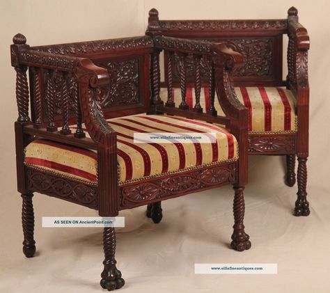 Victorian Rococo Furniture | Fine Pair Of Rococo Revival Victorian Solid Mahogany Carved Antique ... Rococo Revival, Rococo Furniture, French Style Furniture, Hillsdale Furniture, Daybed With Trundle, Furniture Finishes, Arm Chairs, French Furniture, Solid Mahogany