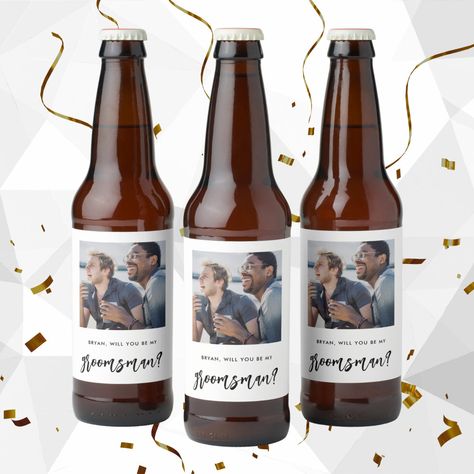 Modern Brushed Will You Be My Groomsmen Proposal Beer Bottle Label - modern beer labels Diy Groomsmen Gifts, Congratulations Photos, Groomsmen Gifts Flask, Groomsman Card, Graduation Congratulations, Groomsmen Gifts Unique, Beer Bottle Labels, Be My Groomsman, Flask Gift