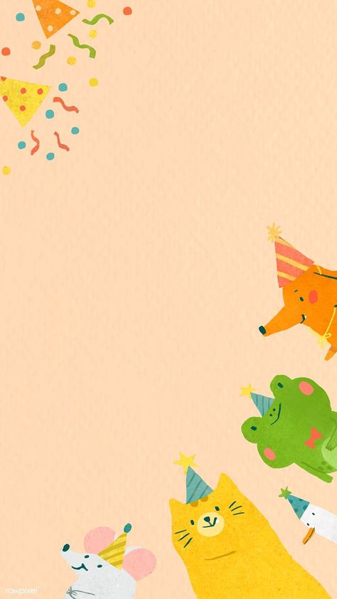 Animal Frame, Birthday Animals, Wallpaper Food, Party Frame, Frog Wallpaper, Mobile Phone Wallpaper, Doodle Frame, Happy Birthday Wallpaper, Birthday Illustration