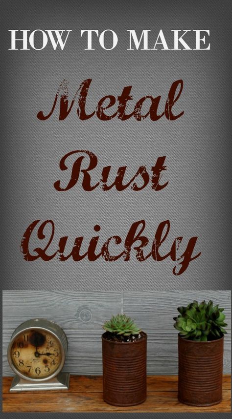 DIY Rusted Tin Cans Succulent Planters - Knick of Time How To Rust Galvanized Metal, How To Make Metal, Faux Rust, Black Smith, Succulent Planter Diy, Patina Paint, Tin Can Art, Patina Metal, Tin Can Crafts