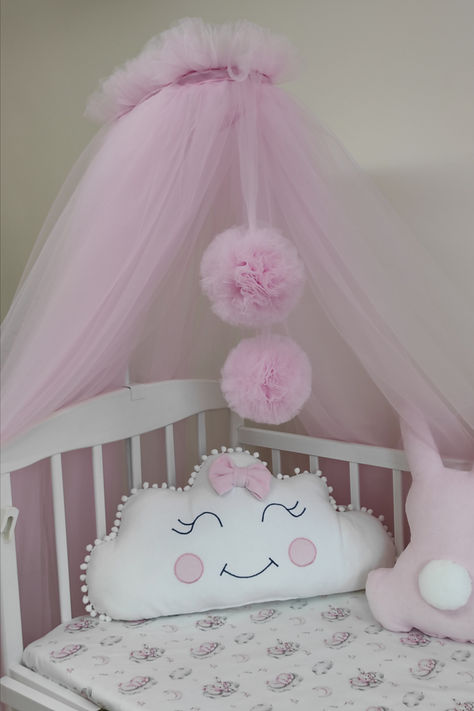 Create a fairy tale nursery for your baby girl with our Princess Canopy. Crafted from soft tulle in a blush pink hue, this canopy adds a touch of elegance and whimsy to her crib or play area. Perfect for playtime adventures or peaceful naps, this charming canopy transforms her space into a magical haven fit for a little princess. Canopy for Baby Girl, Princess Canopy, Baby Bed Curtains, Crib Canopy, Pink Play Tent, Tulle Canopy, Blush Kids Bed Canopy, Nursery inspo, Girls nursery Ideas Canopy Pink, Pink Canopy, Canopy Nursery, Tulle Canopy, Baby Pink Bedding, Kids Bed Canopy, Princess Canopy, Girly Nursery, Baby Nurseries