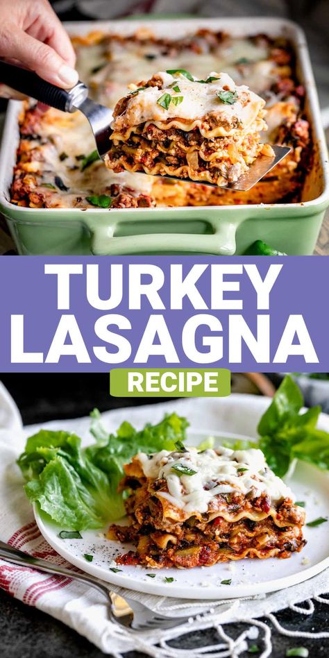 Get ready to meet the best turkey lasagna recipe you have ever tried! You are going to love this veggie-packed lasagna made with lean ground turkey. I have all the details how to make it, step-by-step photos and a how-to video. Plus I'm sharing all my top chef's tips for making it ahead and freezing. This recipe is tried and true and totally foolproof. Turkey Lasagna Recipe Healthy, Best Turkey Lasagna Recipe, Make Ahead Ground Turkey Recipes, Healthy Lasagna Recipes Ground Turkey, Turkey Lasagna Recipe Easy, Easy Healthy Lasagna Recipe, Ground Turkey Lasagna Recipe, Turkey Lasagna Recipe, Pancreatic Diet