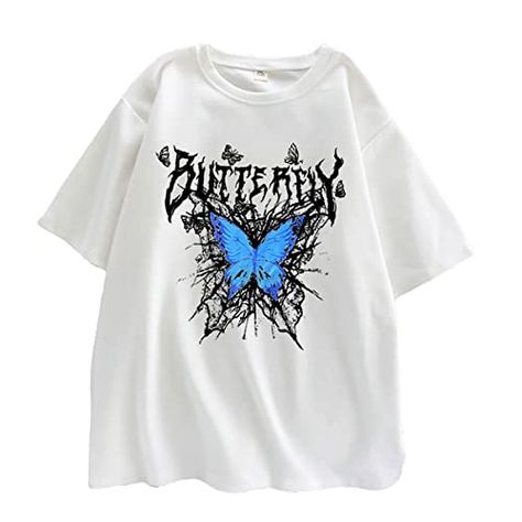 Loving Girlfriend, Dark Punk, Aesthetic Stores, Harajuku Fashion, T Shirt Women, Blue Butterfly, Women T Shirt, Showcase Design, Butterfly Print