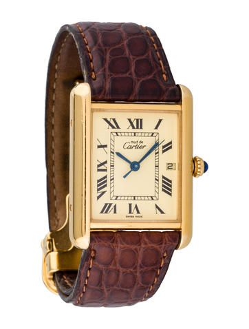 Cartier Must de Cartier Tank Watch 2413 Cartier Tank Watch, Luxurious Watch, Bijoux Art Nouveau, Tank Watch, Fancy Watches, Swiss Army Watches, Cartier Panthere, Cartier Santos, Cartier Tank