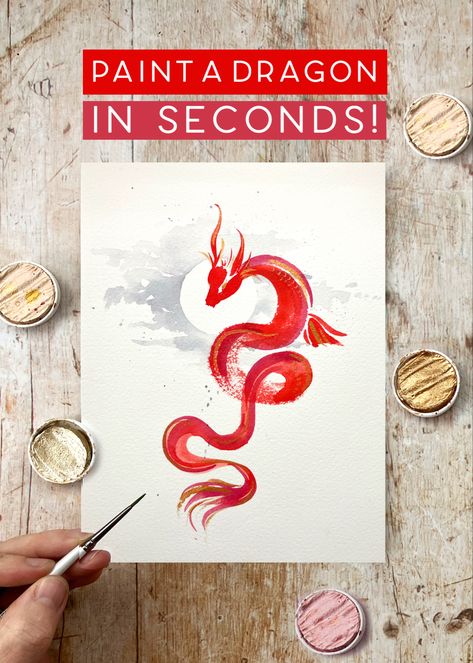 Paint a quick and easy watercolour dragon to celebrate lunar new year. Click the link to watch. Chinese Dragon Watercolor Paintings, Lunar New Year Painting, Dragon Watercolor Painting, Dragon Painting Easy, Red Dragon Drawing, Watercolour Dragon, Paint Dragon, Chinese Dragon Drawing, Dragon Watercolor