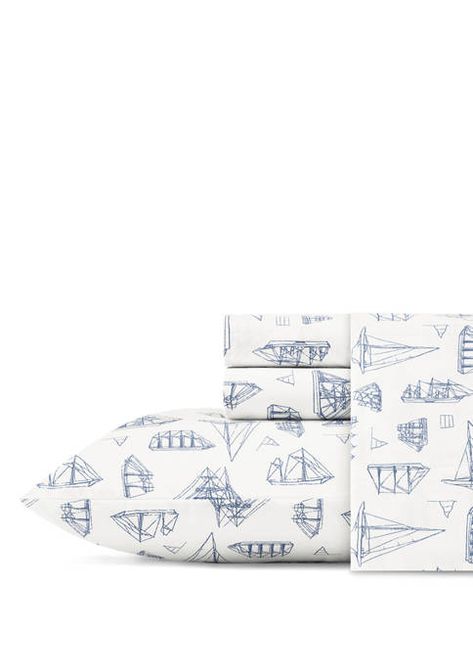 Nautica Whitewood Cotton Sheet Set Twin Xl Sheets, Sailboat Print, Boat Print, Coastal Home Decor, Dorm Room Essentials, Nautical Design, Percale Sheets, Sheet Sets Full, Coastal Home