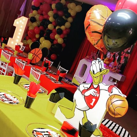 Mickey Mouse Basketball Party, Mickey Mouse Basketball, Themed 1st Birthday, Basketball Party, Pensacola Fl, Man Party, Fat Man, 1st Birthday Party, Disney Inspired