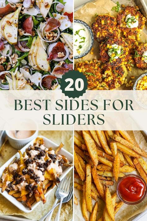 Sides For Burger Sliders, Slider Sides Parties, Side Dish With Sliders, What To Serve With Sliders Meals, What To Serve With Sliders Parties, Side For Cheeseburgers, Sides For Pulled Pork Sliders, Sliders Sides Dishes, Sides That Go With Sliders