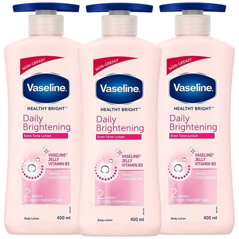 PRICES MAY VARY. Fast Absorbing lotion provides healing moisture for healthy looking skin Helps Repairs skin damage and leaves skin smooth and moisturized Absorbs deeply to moisturize and help heal dry skin from within Vaseline Body Lotion, Daily Brightening Even Tone Lotion, Non Greasy Feel, 20.3 Ounce Pump Bottle (Pack of 3) Vaseline Body Lotion, Daily Brightening Even Tone Lotion, Non Greasy Feel, 20.3 Ounce Pump Bottle (Pack of 3) Vaseline Daily Brightening, Vaseline Body Lotion, Vaseline Lotion, Vaseline Jelly, Healing Dry Skin, French Skincare, Lotion For Dry Skin, Pump Bottle, Smoother Skin