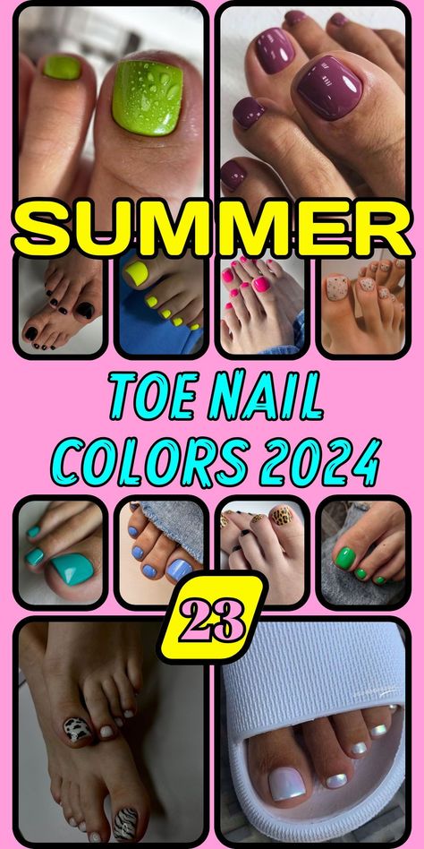 Our collection of summer toe nail colors for 2024 is here to inspire your next pedicure with shades that promise to make a statement. From deep ocean blues to radiant sunsets, these summer nail colors for toes are perfect for adding a touch of drama or simplicity to your summer wardrobe. Perfect for any occasion, these shades will ensure your toes are ready for sandals season. Summer Toe Nail Colors Pedicures 2024, Hot Pink Pedicure, Toenail Polish Colors, Best Toe Nail Color, Toe Art Designs, Toe Nail Colors, Summer Pedicure Colors, Pedicure Designs Summer, Pretty Pedicures