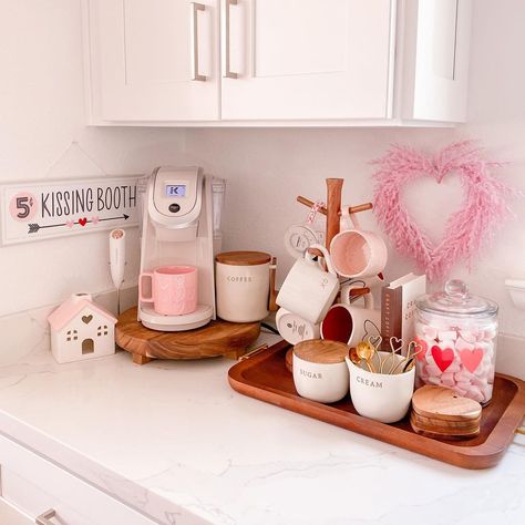 Rosio | The Target Explorer on Instagram: “I am going to miss this Valentine’s coffee station, but I am excited to add a touch of spring to this area soon 🌸 . Follow me on the…” Valentines Coffee Bar, Coffee Station Decor, Valentines Coffee, Seattle Apartment, Valentine Coffee, Coffee Valentines, Dorm Room Inspiration, Hot Coco, Kissing Booth