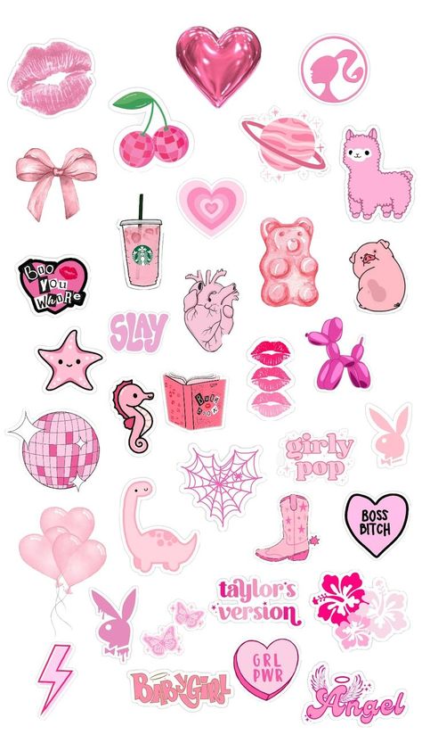 Scrapbook Stickers Printable Pink, Girly Stickers Printable, Pink Stickers Aesthetic Printable, Girlie Stickers, Animal Stickers Printable, Butterfly Stickers Printable, Birthday Stickers Printable, Printable Aesthetic Stickers, Coffee Stickers Printable