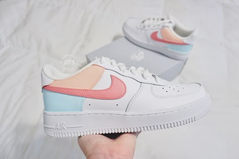 Pastel Ice Cream Color Block Custom Air Force 1 Sneakers. -Our current processing time is 3-4 weeks. We try hard to deliver as fast as we can. The best things are worth the wait. -Size Guide- C (Child) Y (Youth) W (Women) M (Men.) -Exactly as shown in the picture. -Applied Special Acrylic Paint for Shoes and Finisher for more Durability. -Waterproof and flexible. -Made in the US. -100 % Authentic Air Force 1 Sneakers. -Perforated toe cap for breathability. -Chunky foam sole with signature Air cu Colored Air Force 1s, Cute Custom Shoes, Color Block Air Force 1, Colorful Air Force 1, Nike Air Force 1 Women, Custom Air Force 1 Colorful, Pastel Sneakers, Nike Shoes Pastel Colors, Nike Pastel Shoes