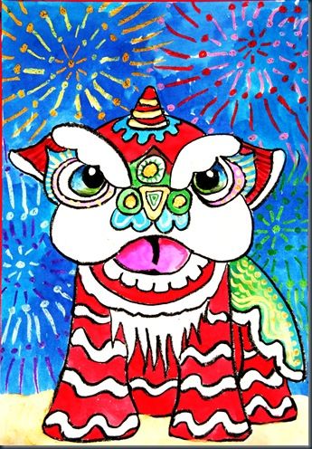 Chinese New Year Lion Dancers:   step-by-step drawing instructions Asian Art Projects, Art 2nd Grade, Intermediate Art, Watercolor Resist, Multicultural Art, Chinese New Years, New Year's Drawings, Cookies Icing, Classe D'art