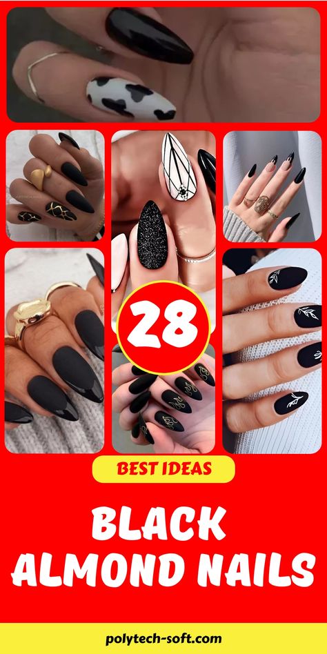 Explore the versatility of black almond nails with designs that range from simple and classy to fun and funky. Our top 28 ideas for 2024 include glossy finishes, elegant French art, and sparkly rhinestones. Whether you`re looking for something for everyday wear or a special occasion, find inspiration for every mood. Black Nail Ideas Almond, Black And Red Almond Nails, Black Almond Nails Designs, Black Almond Nail Designs, Red Almond Nails, Red Almond, Almond Nail Designs, Classy Almond Nails, Black Almond Nails