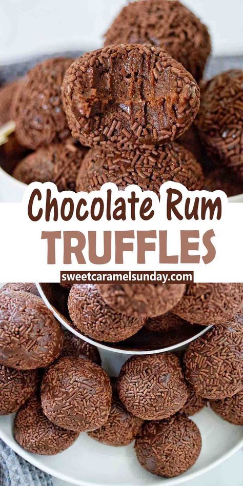 Chocolate Rum Truffles are super easy to make! Using only 4 ingredients one being real rum these make the perfect sweet treat for the festive season. #easyrecipe @sweetcaramelsunday Rumballs Recipe, Chocolate Rum Balls, Rum Truffles, Homemade Fudge Recipes, Rum Balls, Condensed Milk Recipes, Chocolate Biscuits, Chocolate Sprinkles, Christmas Treat