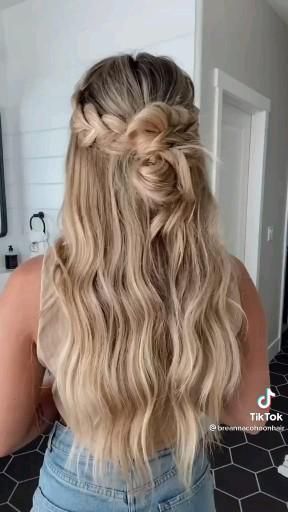 Half Up Half Down Braid With Curtain Bangs, Half Up Half Down Hoco Hairstyles For Short Hair, Simple Hair Half Up Half Down, Homecoming Hair Ideas For Long Hair, Long Formal Hair Down, Braided Half Up Half Down Hair Bridesmaid, Ball Hairstyles For Long Hair Half Up, Half Up Updos For Medium Length Hair, Half Up Grad Hairstyles