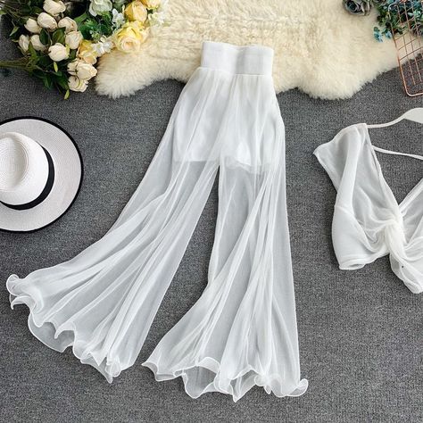 Black Trousers Women, Female Pants, Ladies Trousers, Chiffon Pants, Summer Pants Women, How To Hem Pants, Trouser Style, Chiffon Ruffle, Pleated Pants