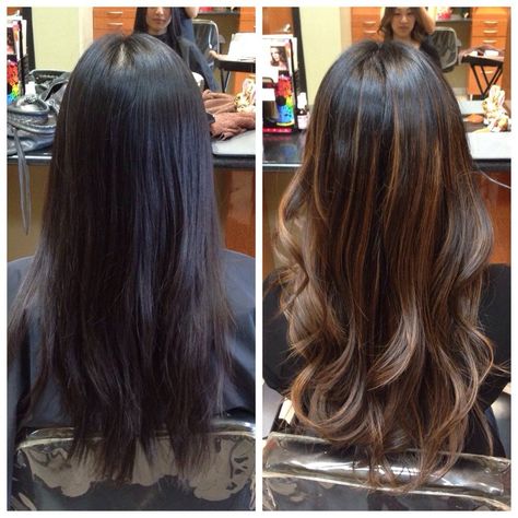 Yuri Sinata Hair & Make Up - South Pasadena, CA, United States. Before and after balayage ombré Balayage Before And After, Baylage Hair, Light Ombre, Dyed Hair Pastel, Dyed Hair Blue, Black Hair Balayage, Balayage Hair Dark, Brown Hair Balayage, Hair Balayage