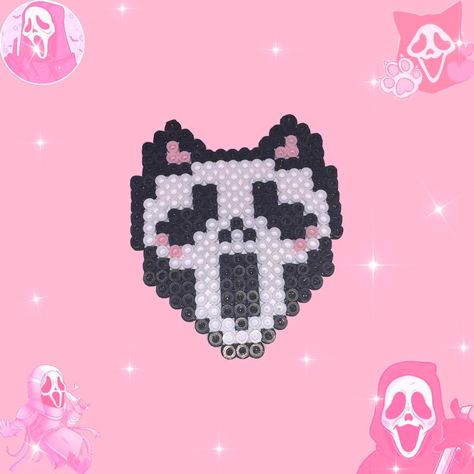 Perler Bead Goth, Ghostface Perler Beads, Scream Perler, Goth Perler Beads, Perler Bead Hello Kitty, Ghostface Pixel Art, Ghostface Hello Kitty, Small Pixel Art Pattern, Kitty Perler Beads