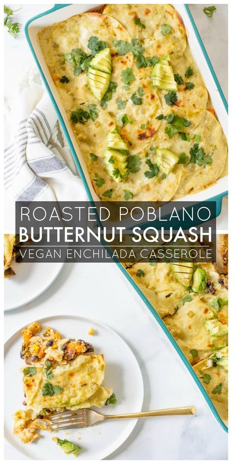 Vegan Enchilada Casserole, Butternut Squash Vegan, Wraps Vegan, Vegan Butternut Squash, Vegan Enchiladas, Vegan Casserole, Enchilada Casserole, Vegan Mexican, Savory Vegan