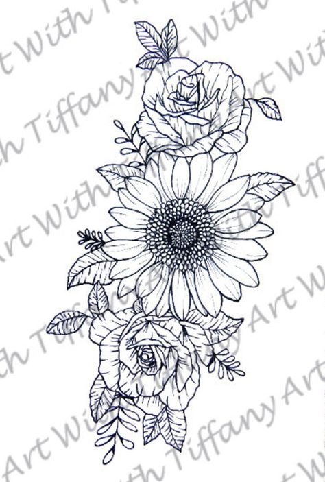 Tattoo Designs On Paper, Rose And Sunflower Tattoo, Sunflower And Rose Tattoo, Roses And Sunflowers, Cage Tattoo, Sunflower Tattoo Sleeve, Cage Tattoos, Ribcage Tattoo, Hip Tattoos Women