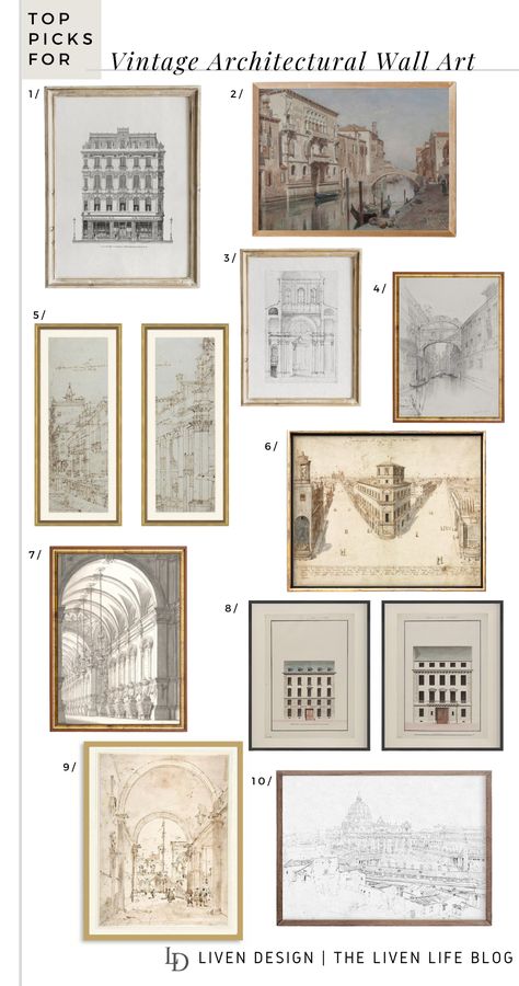 Top Picks For Vintage Architecture Wall Art — LIVEN DESIGN Framed Architectural Prints, Artitecture Art, Mantel Art, Parisian Wall Art, Dorm Prints, Wall Art Architecture, Architectural Wall Art, Architecture Italy, Rome Architecture