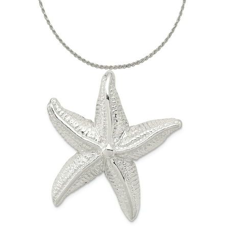 Carat in Karats Sterling Silver Polished Finish Textured Starfish Chain Slide Charm Pendant (30.69mm) With Sterling Silver Rope Chain Necklace 18'' Size: M.  Color: Metal Type.  Gender: unisex.  Age Group: adult. Silver Rope Chain, Cable Chain Necklace, Rope Chain Necklace, Rope Chain, Cable Chain, Starfish, Charm Pendant, Types Of Metal, Womens Watches